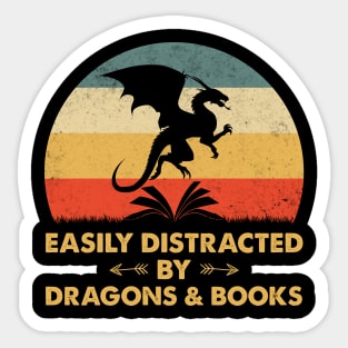 Easily Distracted By Dragons And Books Sticker